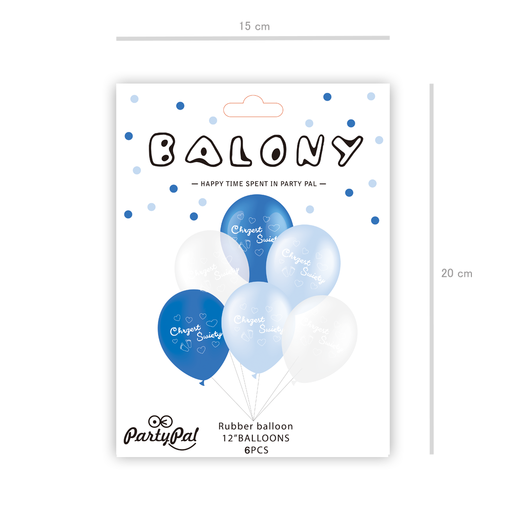 Balony na Chrzest Święty niebieskie 12cali 6szt.