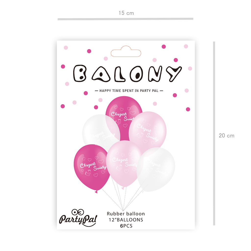 Balony na Chrzest Święty różowe 12cali 6szt.