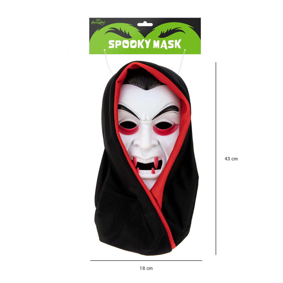Maska Halloween Wampir z kapturem z etykietą