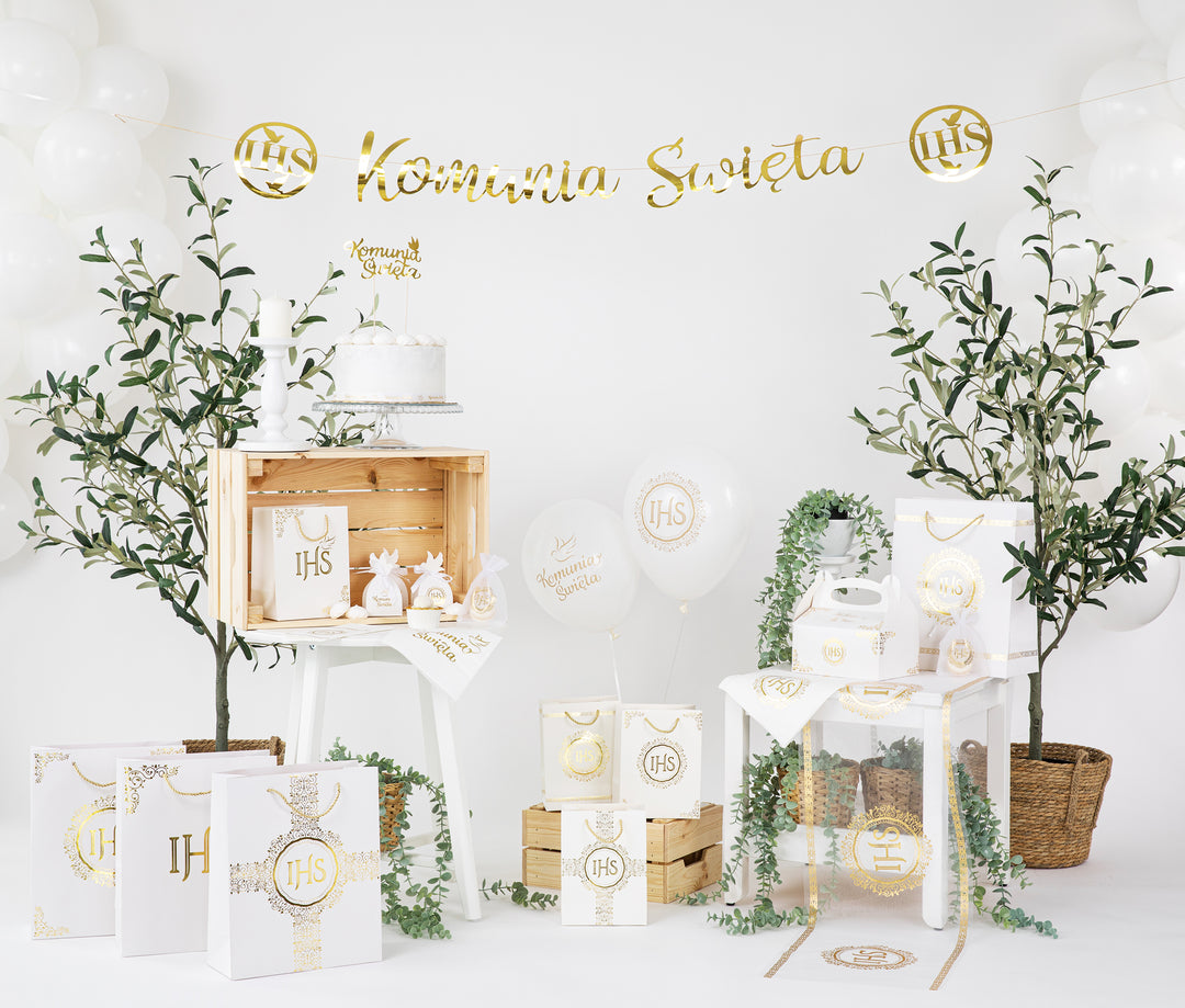 Baner komunijny Komunia Święta IHS złoty 150cm