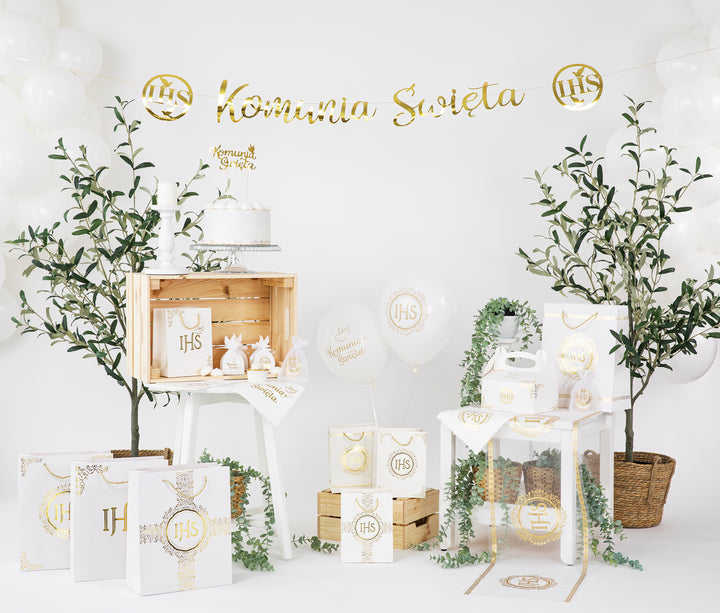 Baner komunijny Komunia Święta IHS złoty 150cm