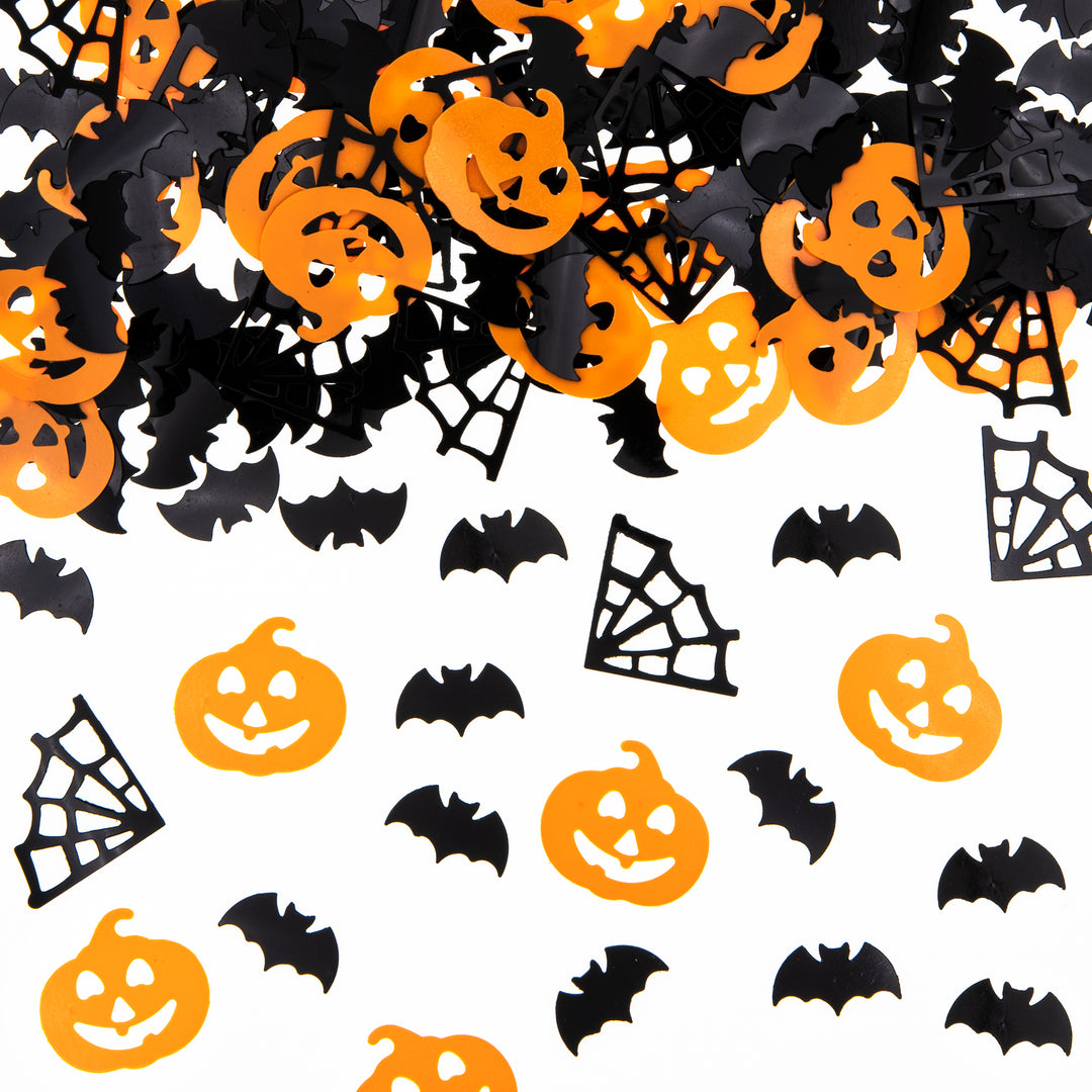 Konfetti foliowe Halloween Dynie, pajęczyny i nietoperze pomarańczowo-czarne