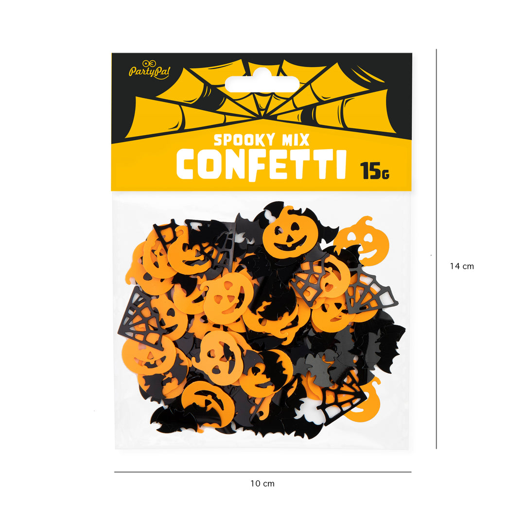 Konfetti foliowe Halloween Dynie, pajęczyny i nietoperze pomarańczowo-czarne w opakowaniu
