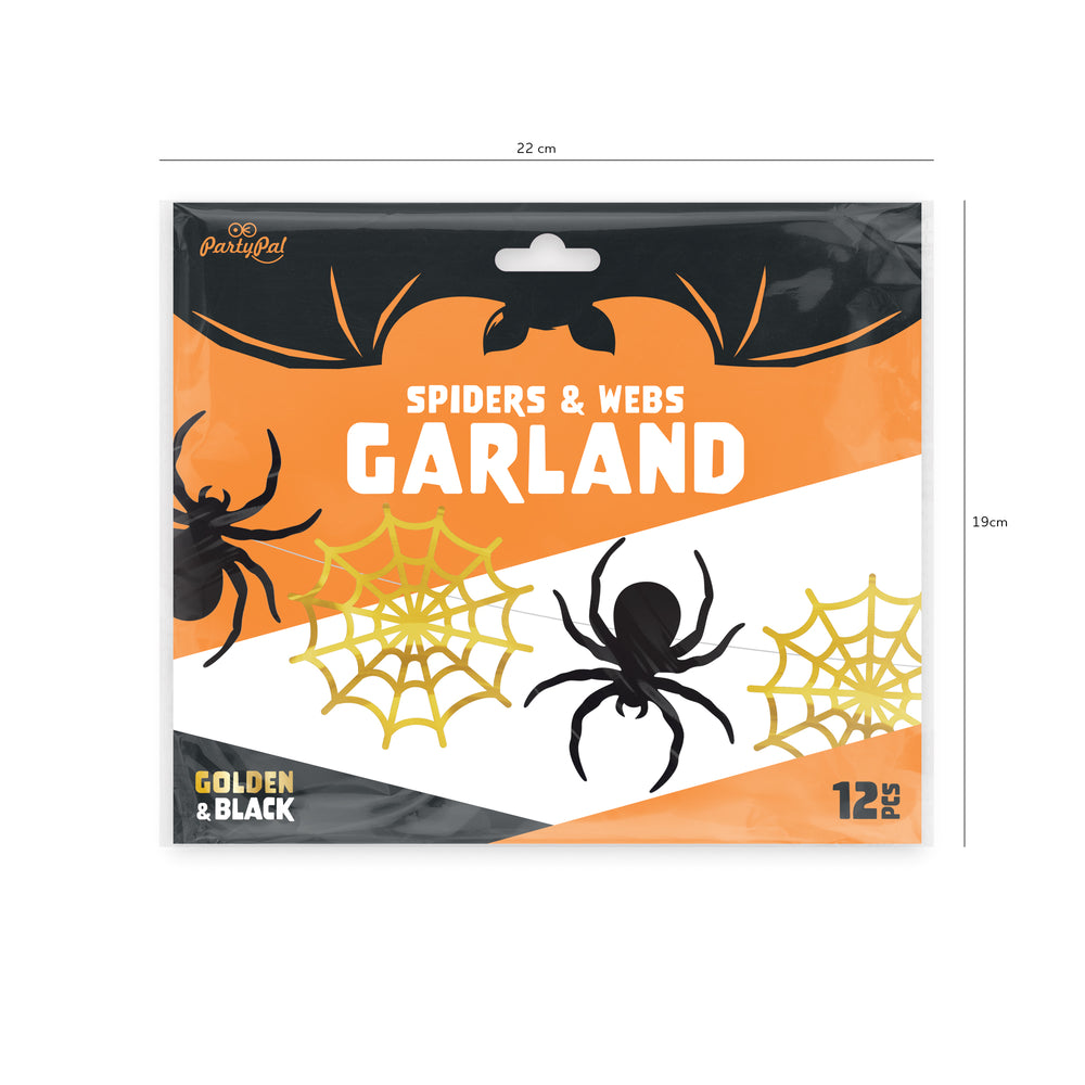 Girlanda Halloween Pająki i pajęczyny złoto-czarna opakowanie