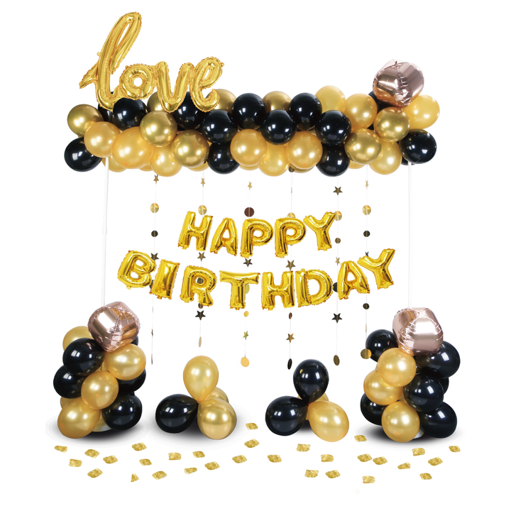 Zestaw balonów Happy Birthday złoto czarnych 120szt
