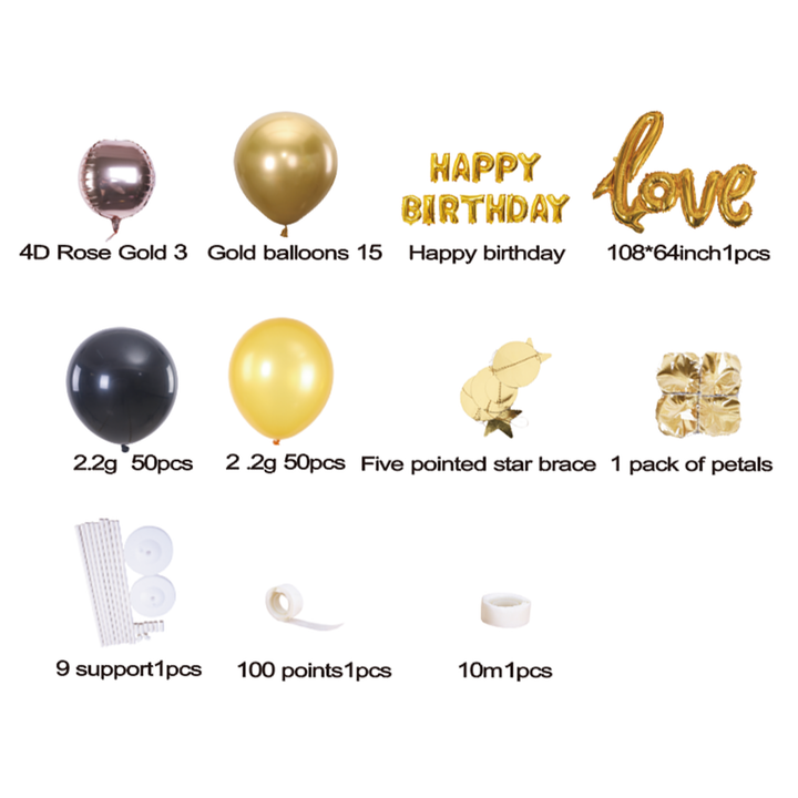 Zestaw balonów Happy Birthday złoto czarnych 120szt