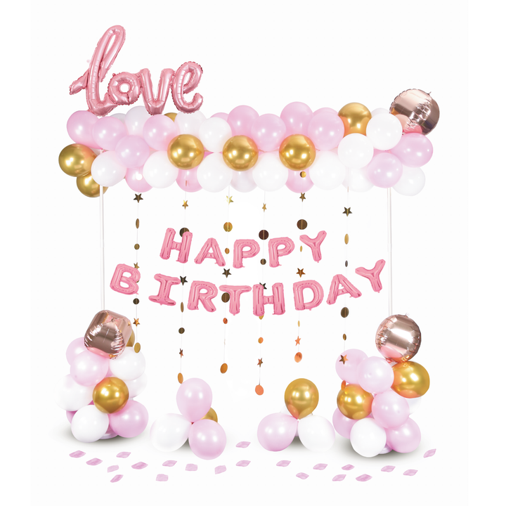 Zestaw balonów Happy Birthday rose gold 120szt