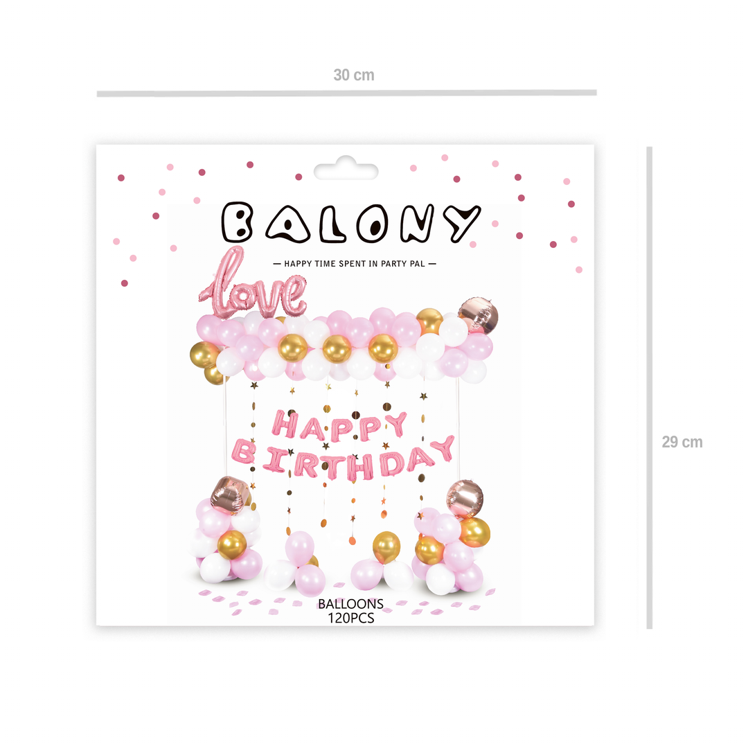 Zestaw balonów Happy Birthday rose gold 120szt