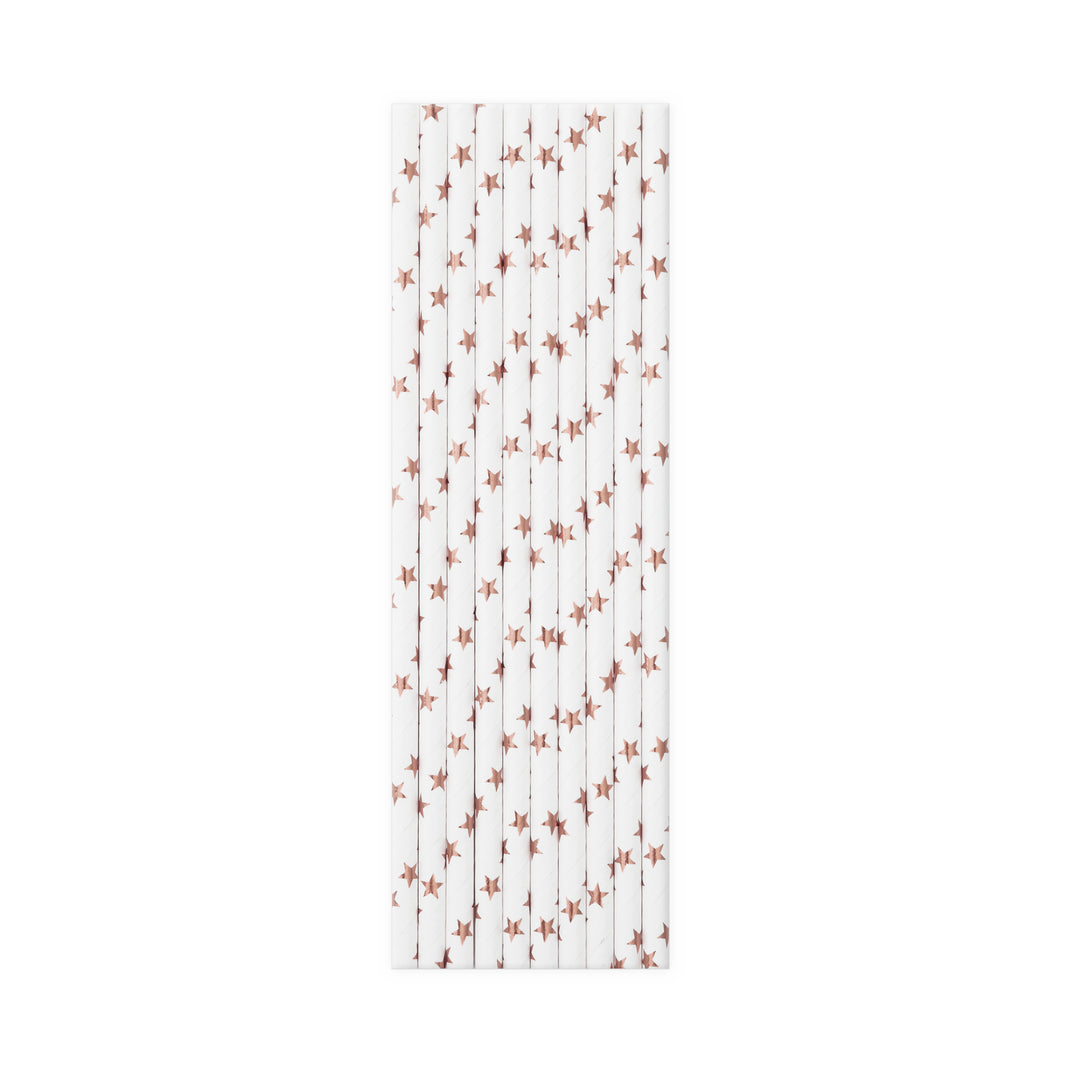 Słomki białe w gwiazdki rose gold 10szt.