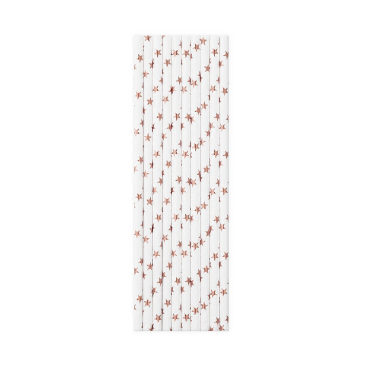 Słomki białe w gwiazdki rose gold 10szt.