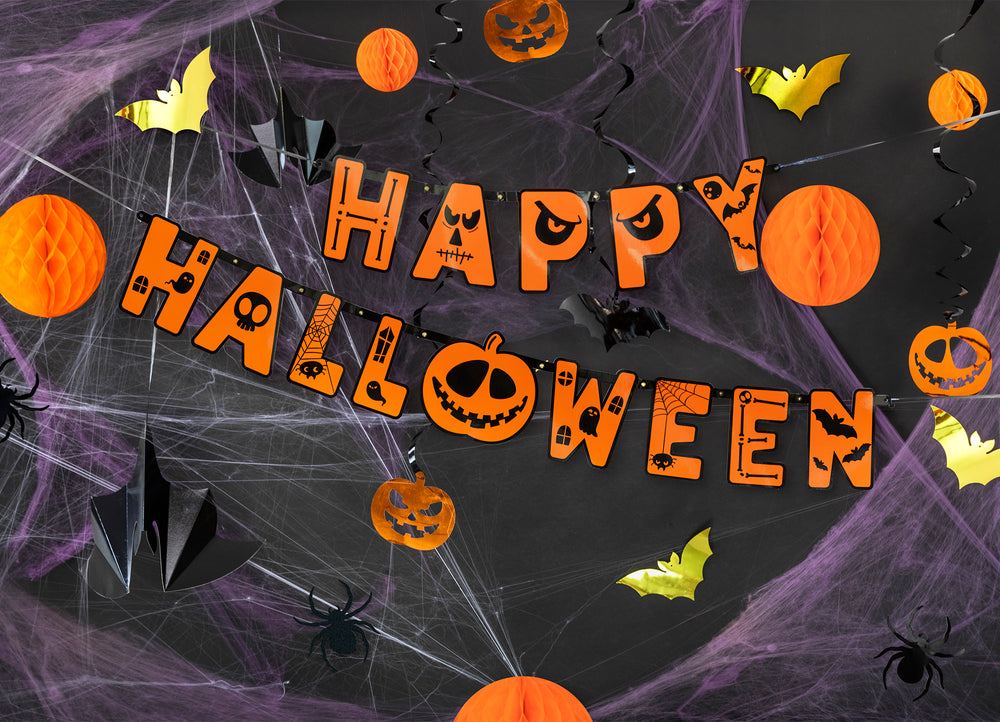 Baner Happy Halloween z dynią pomarańczowy aranżacja