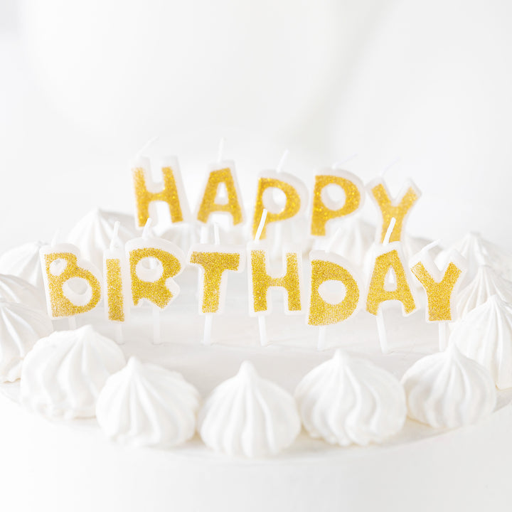 Świeczki urodzinowe napis Happy Birthday złote brokat
