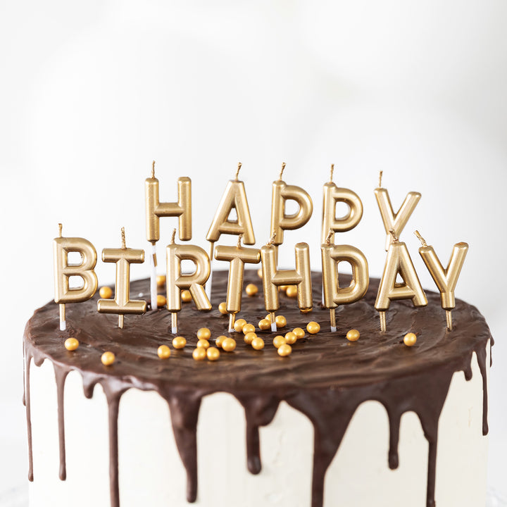 Świeczki złote Happy Birthday