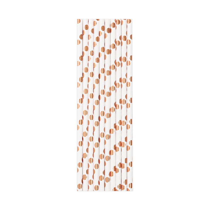 Słomki białe w kropki rose gold 10szt.