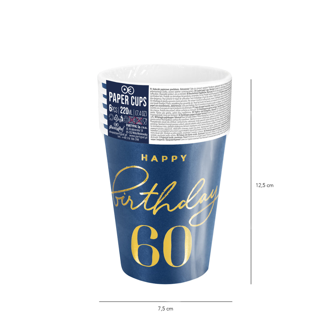 Kubek Happy Birthday 60 granatowy 220ml 6szt.