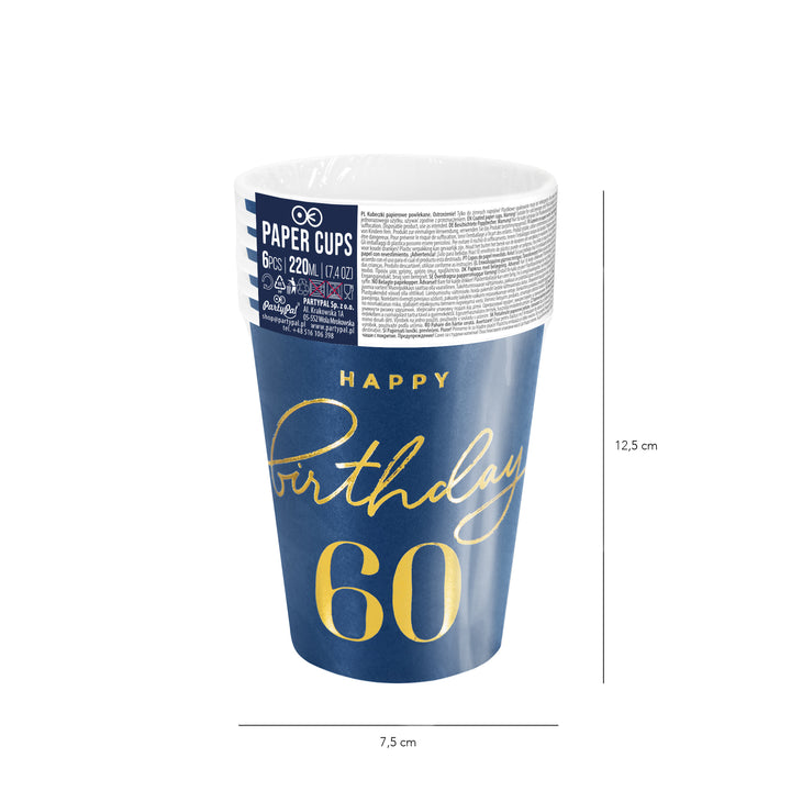 Kubek Happy Birthday 60 granatowy 220ml 6szt.