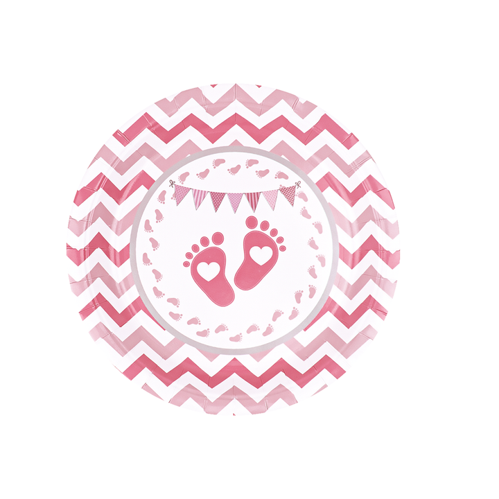 Talerzyk papierowy Baby Shower Stópki różowy 7cali 6szt.