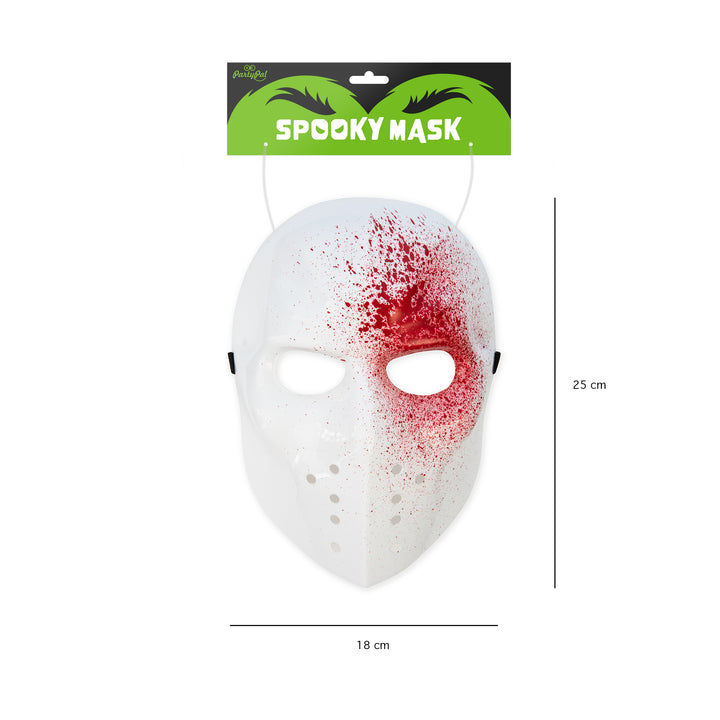 Maska Halloween Piątek 13 rozbryzgana krew z etykietą