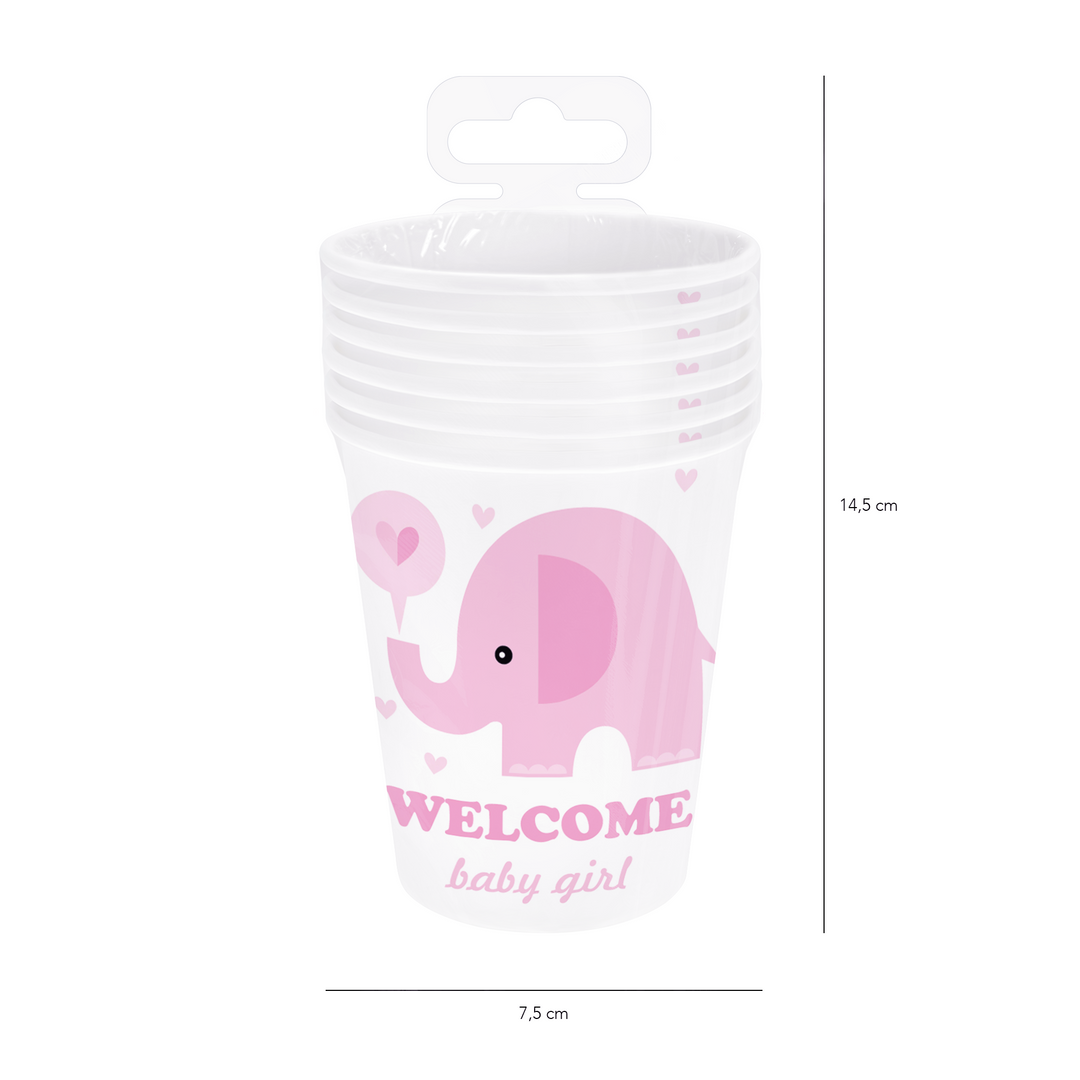 Kubek Baby Shower Słonik różowy 220ml 6szt.