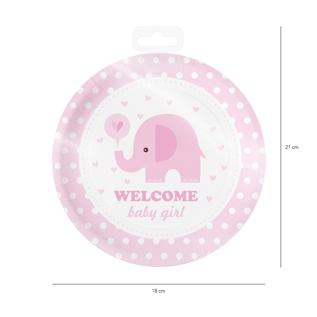 Talerzyk papierowy Baby Shower Słonik różowy 7cali 6szt.