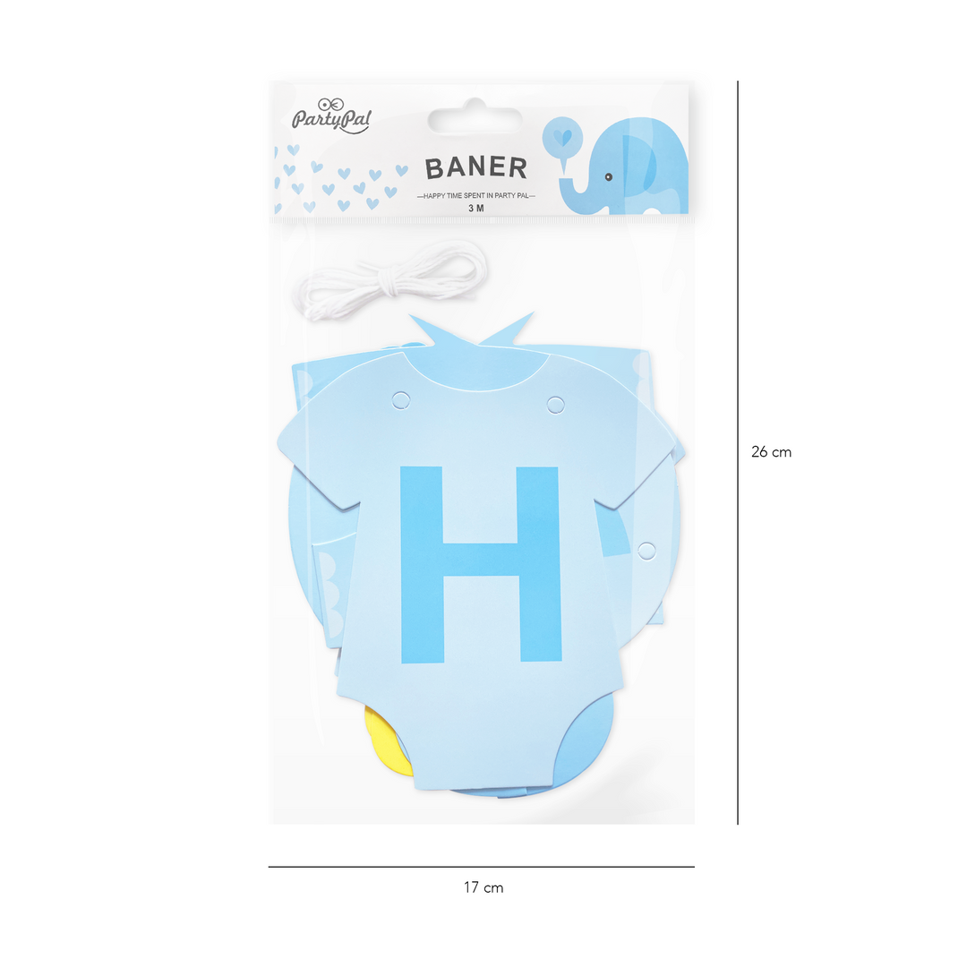 Baner Baby Shower Słonik niebieski 300 cm