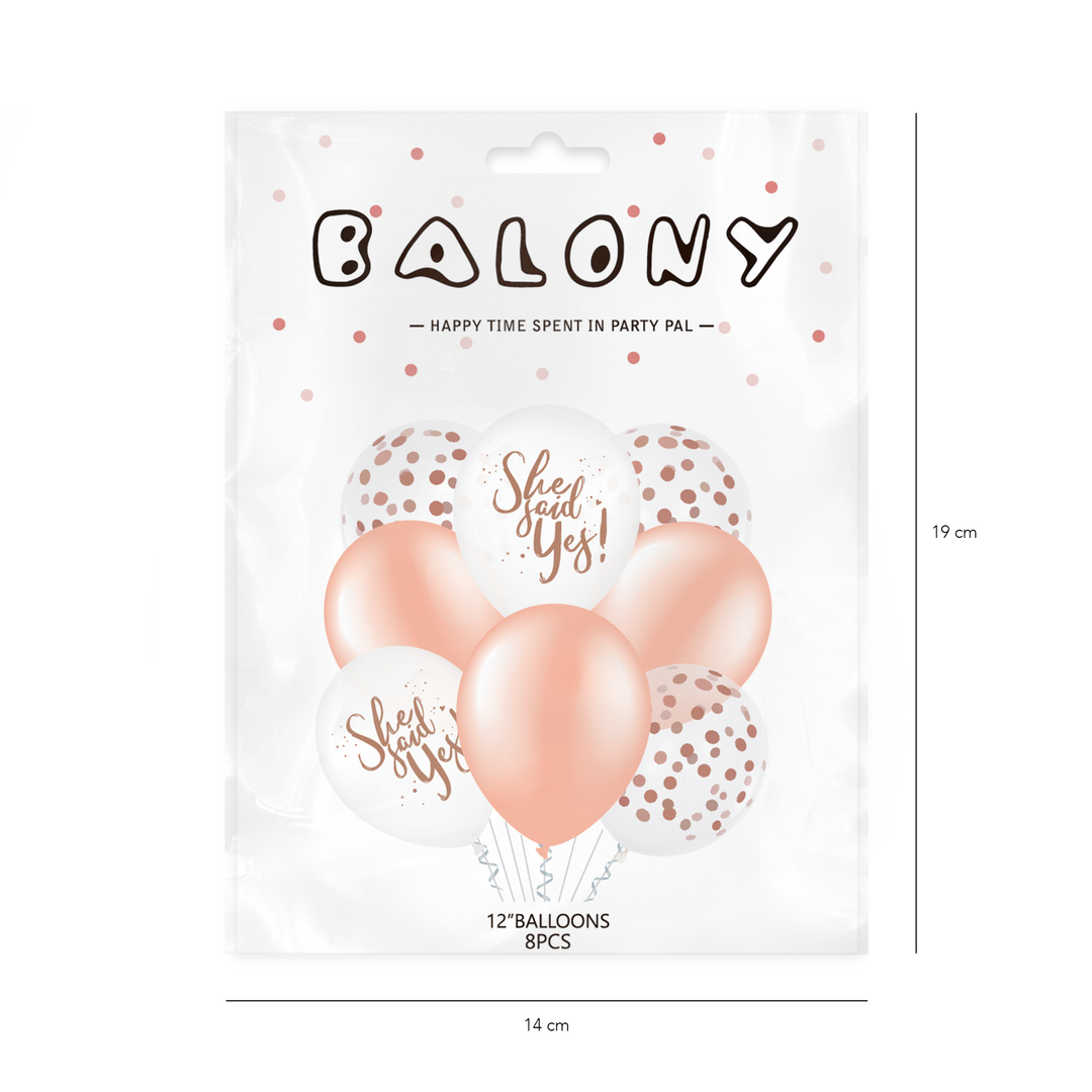 Zestaw balonów She said yes rose gold z konfetti 12cali 8szt.