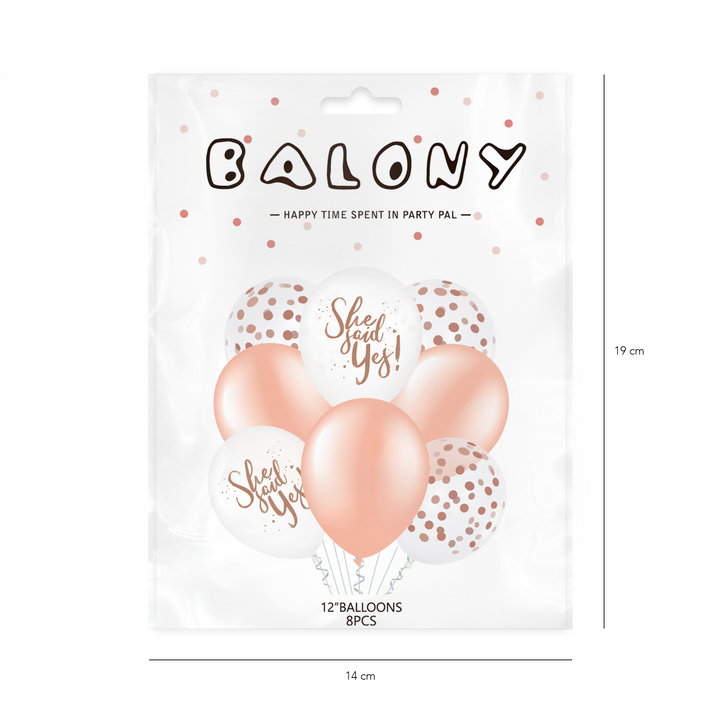 Zestaw balonów She said yes rose gold z konfetti 12cali 8szt.