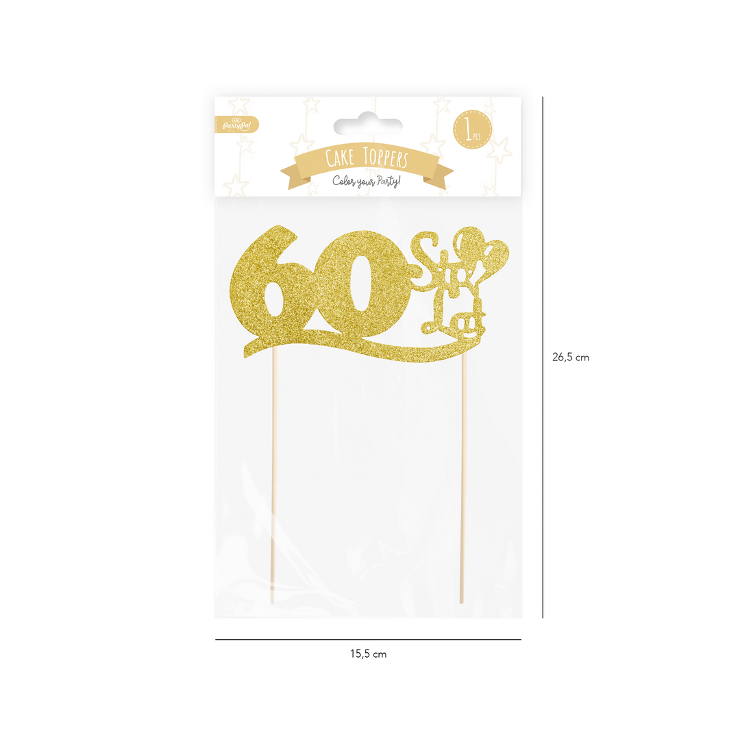 Golden 60th birthday cake toppers