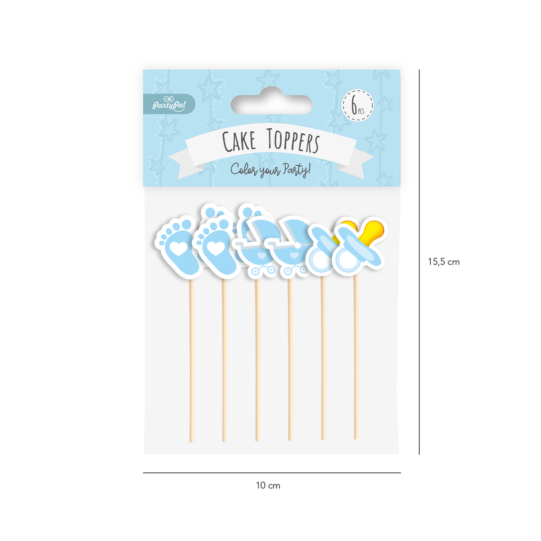 Toppery na tort Baby Shower niebieskie 6szt.