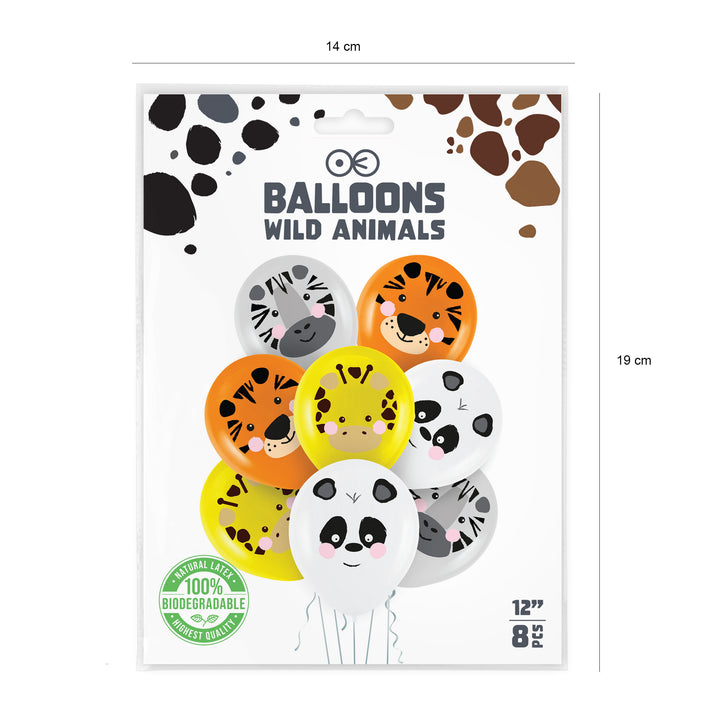 Balony biodegradowalne Zwierzątka Wild Animals mix 12cali 8szt