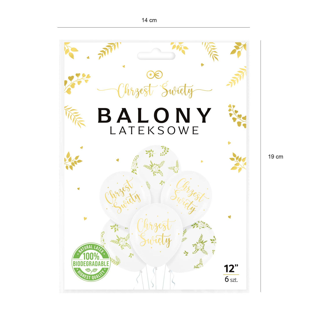 Balony na Chrzest Święty biodegradowalne12cali 6szt. zestaw