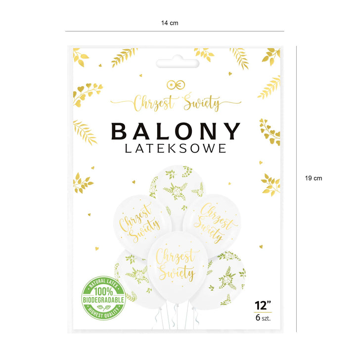 Balony na Chrzest Święty biodegradowalne12cali 6szt. zestaw