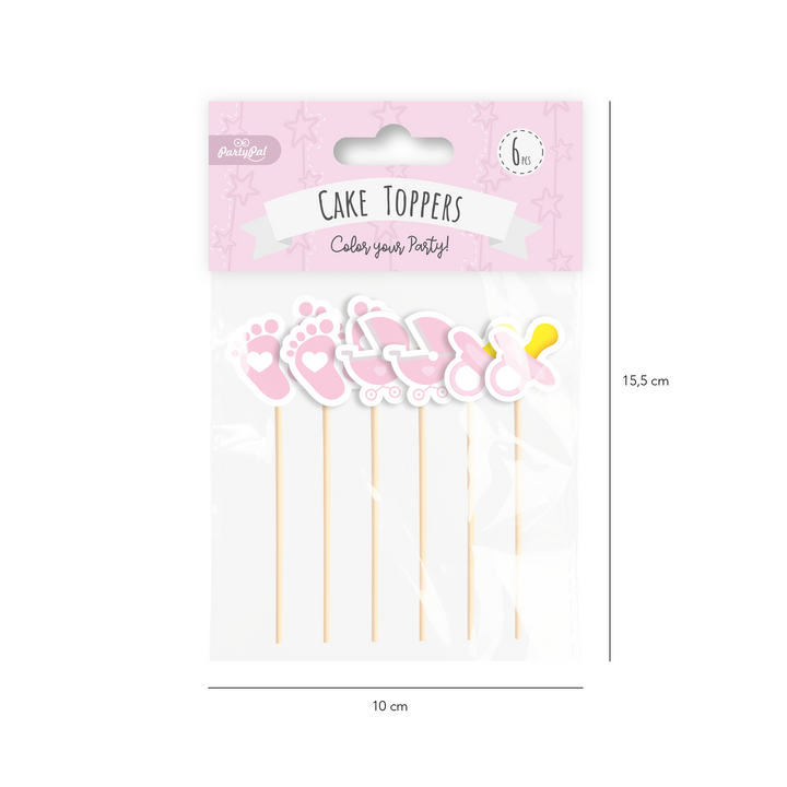 Toppery na tort Baby Shower różowe 6szt.