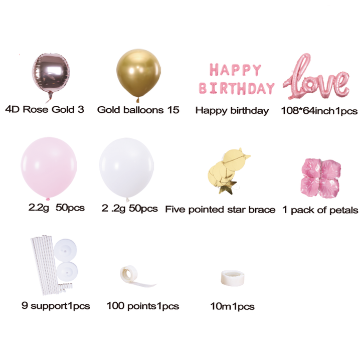Zestaw balonów Happy Birthday rose gold 120szt