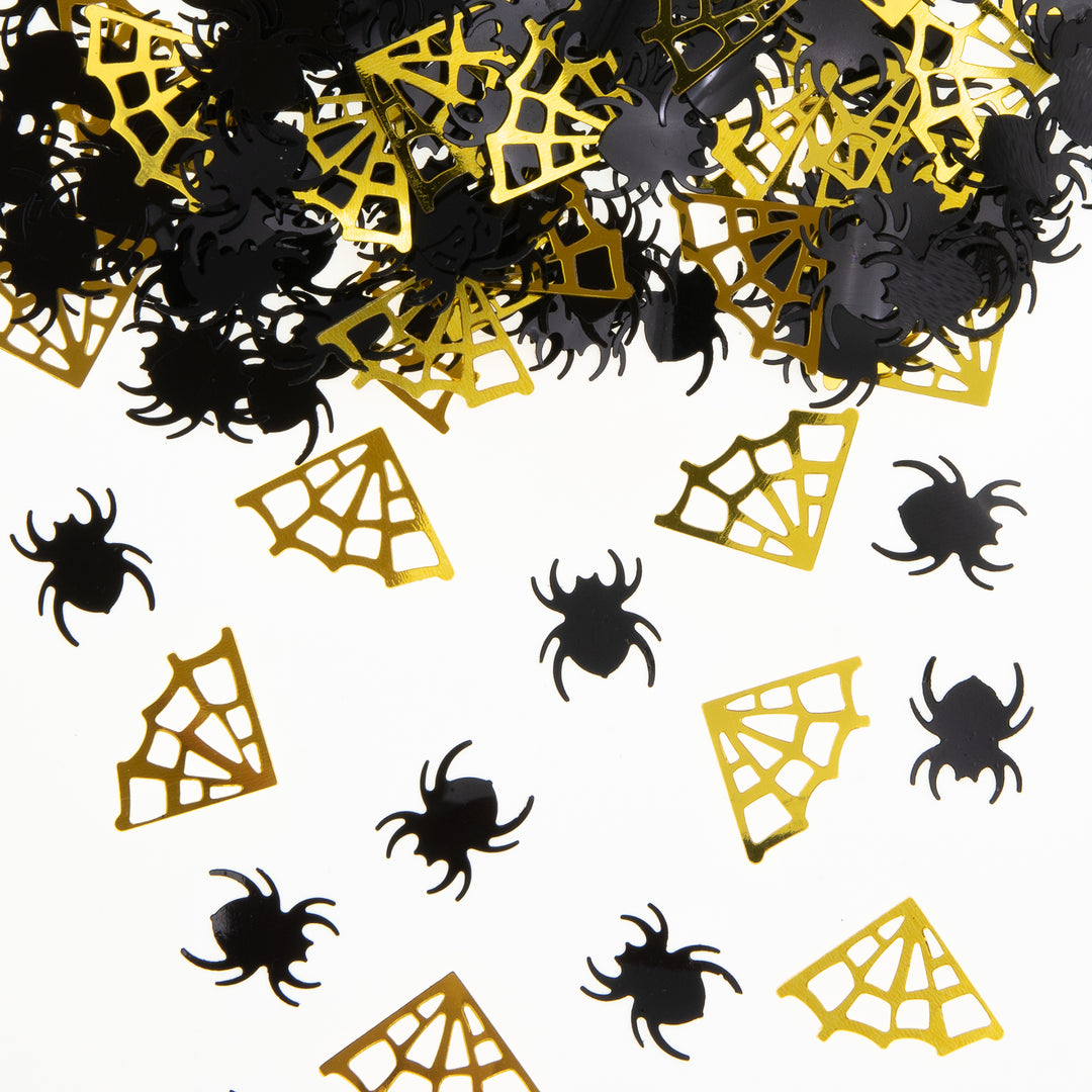 Konfetti foliowe Halloween Pająki i pajęczyny złoto-czarne