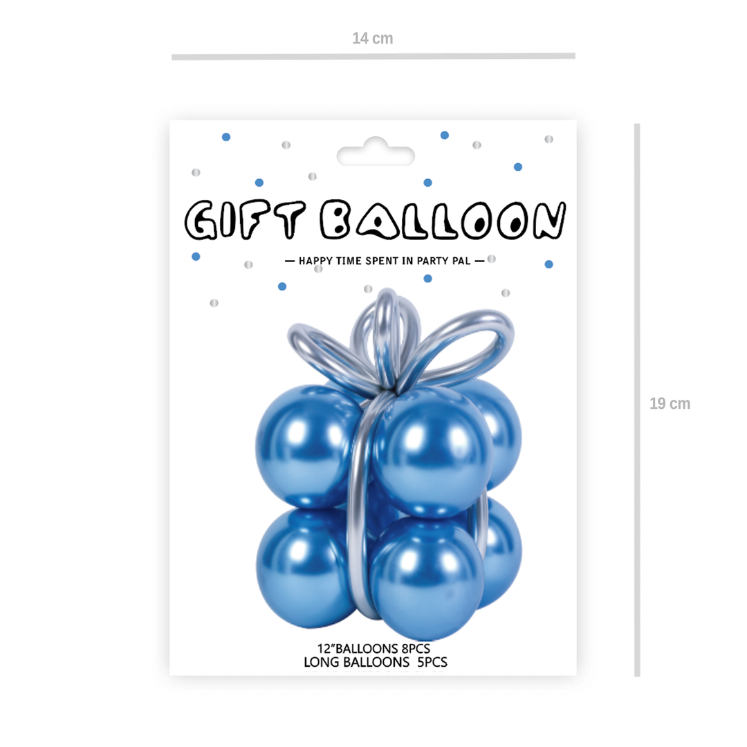 Zestaw balonów prezent niebieski chrom