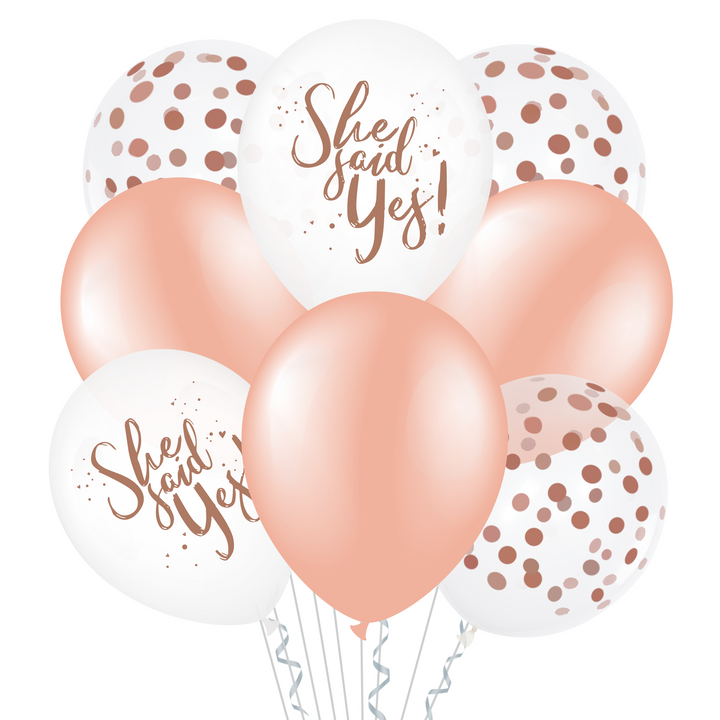 Zestaw balonów She said yes rose gold z konfetti 12cali 8szt.