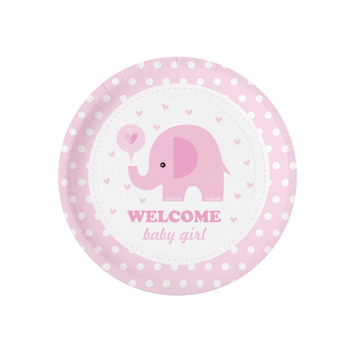 Talerzyk papierowy Baby Shower Słonik różowy 7cali 6szt.