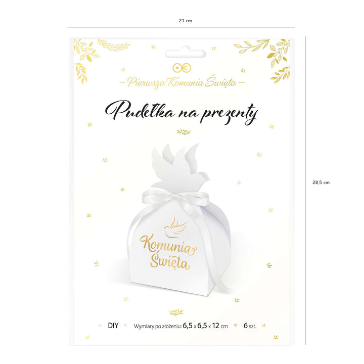 Pudełko na prezent dla gości Komunia Święta biało-złote 6szt. DIY