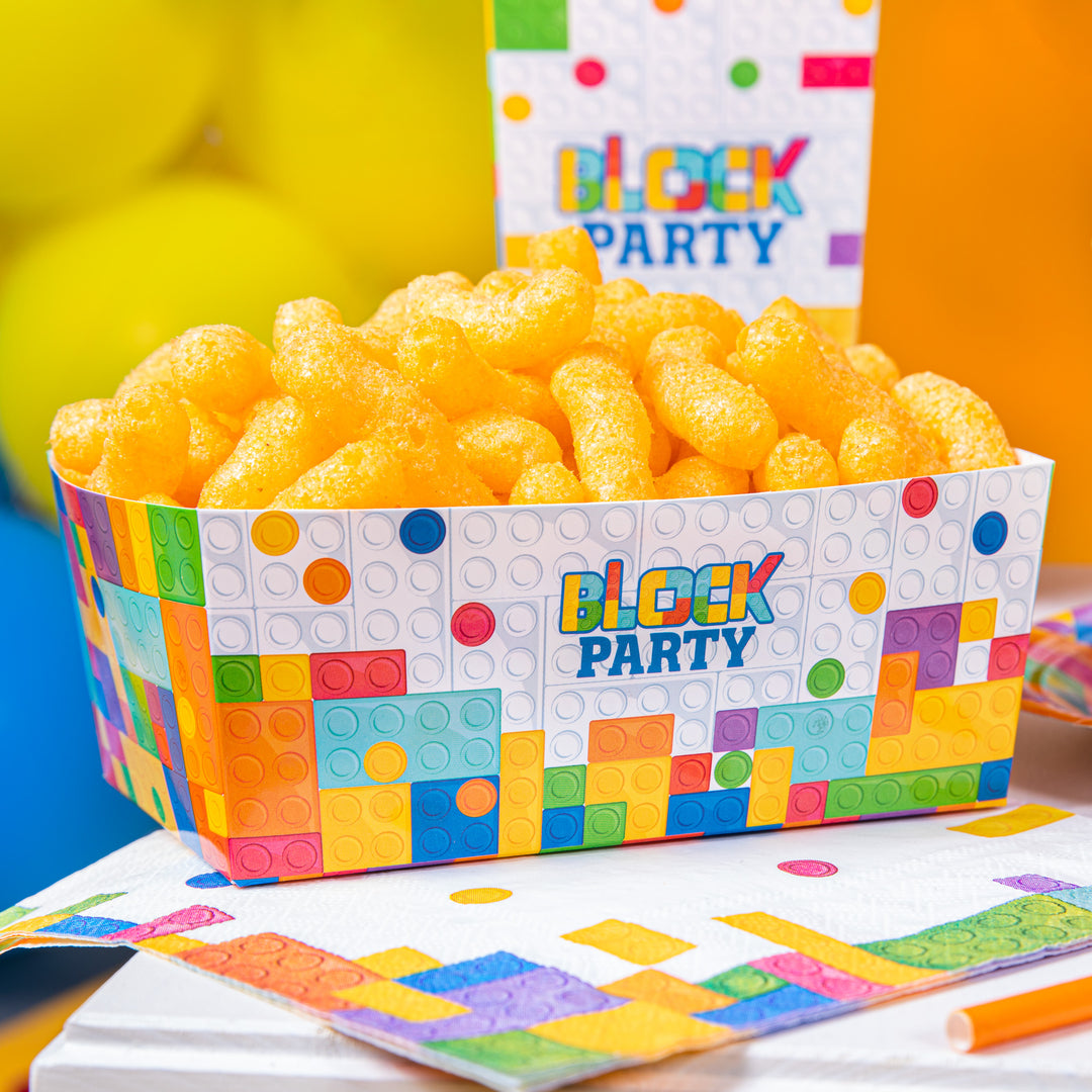 Pudełko na chipsy i serwetka z kolekcji Klocki