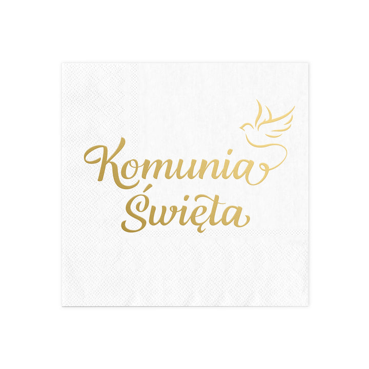 Serwetki komunijne Komunia Święta biało-złote 10szt.