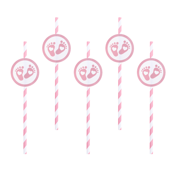 Słomki Baby Shower Stópki różowe 6szt.