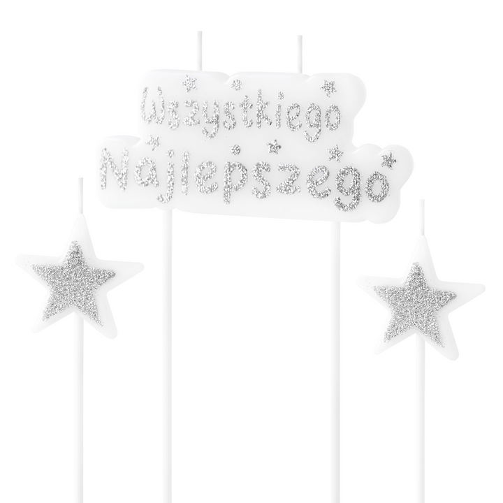 Świeczka urodzinowa srebrna Wszystkiego najlepszego