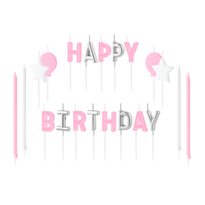Świeczki urodzinowe literki Happy Birthday różowe