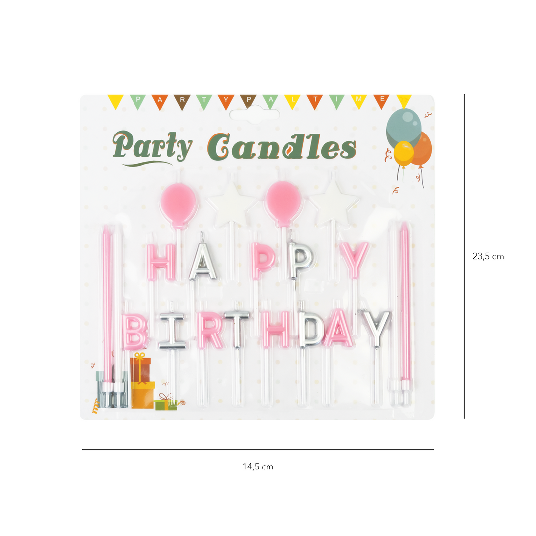 Świeczki urodzinowe literki Happy Birthday różowe