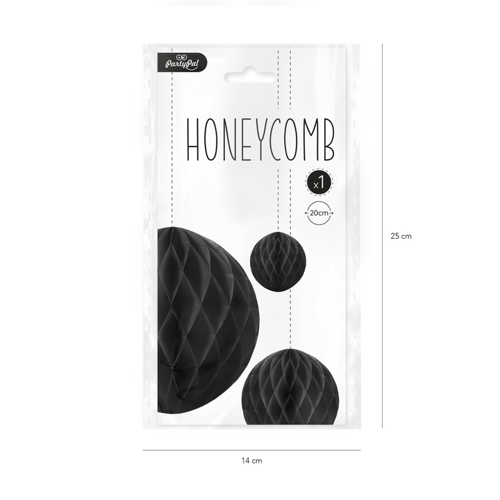 Kula bibułowa Honeycomb czarna 20cm w opakowaniu