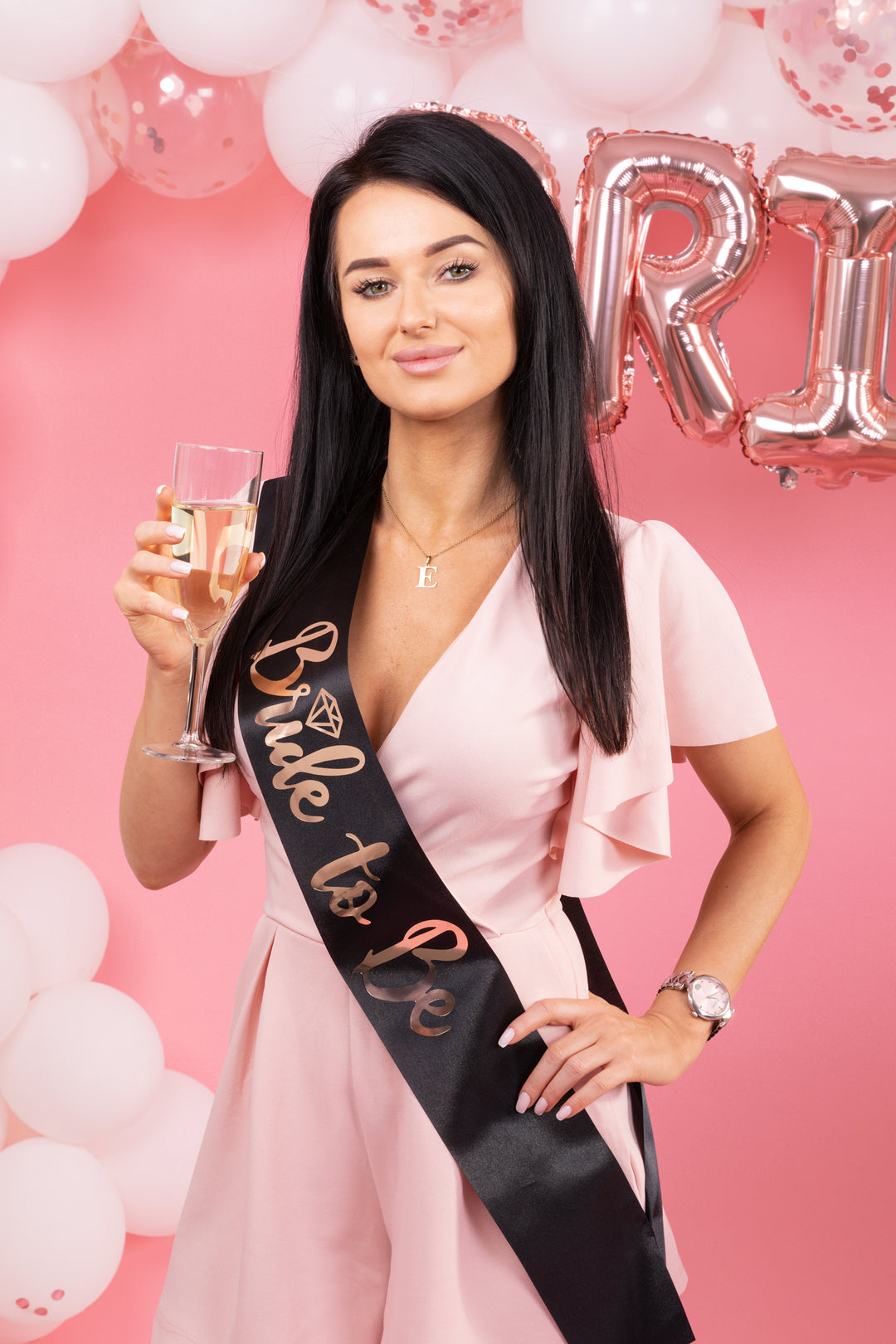 Szarfa na wieczór panieński Bride to Be czarna-rose gold 160cm