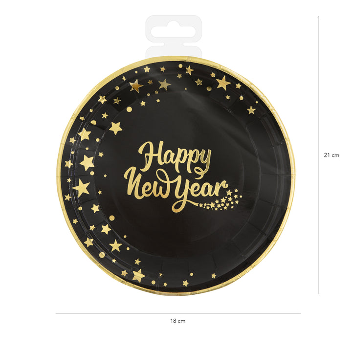 Talerzyk papierowy Happy New Year czarny 7cali 6szt.