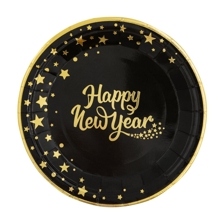 Talerzyk papierowy Happy New Year czarny 7cali 6szt.