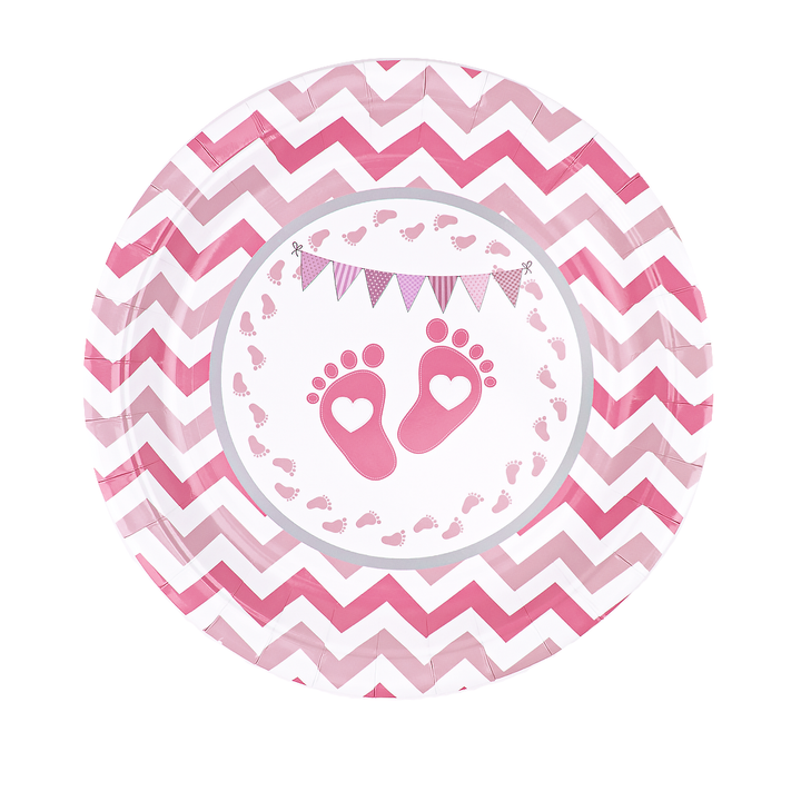 Talerzyk papierowy Baby Shower Stópki różowy 9cali 6szt.